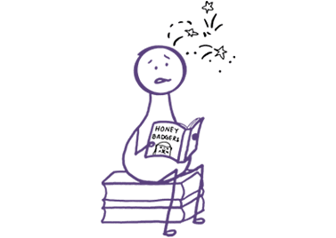 A simple, solid purple silhouette of a person with a jagged black shape near the head and another smaller black shape in the middle, possibly representing a tear or damage. The figure has an abstract and minimalistic design.