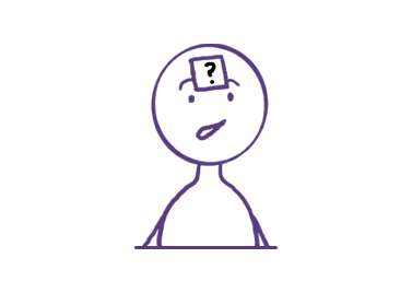 A simple, solid purple silhouette of a person with a small black shape near the top, possibly representing a head or facial feature. The figure stands upright with a minimalistic and abstract design.